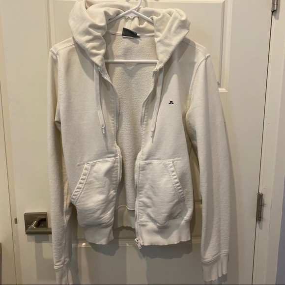 J. Lindeberg White Distressed Zip Up Hoodie Size M - Picture 3 of 10